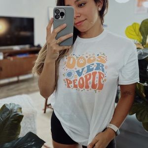 Dogs Over People Floral Smiley t shirt